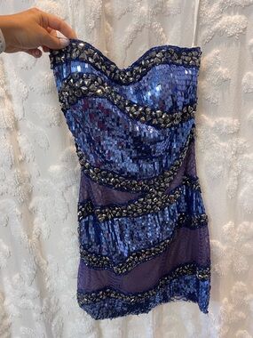 Jovani blue sequin mini dress with beading and lace